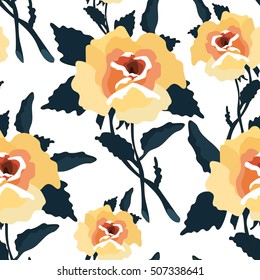 Floral seamless pattern with roses.Vector seamless textile texture.Colorful textile print.