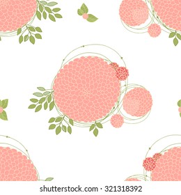 Floral Seamless Pattern. Round Hand Drawn Pink Asters on White Background. Vector Print Design.