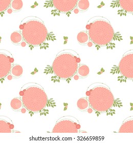 Floral Seamless Pattern. Round Hand Drawn Pink Asters on White Background.