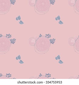 Floral Seamless Pattern. Round Hand Drawn Asters on Pink Background.