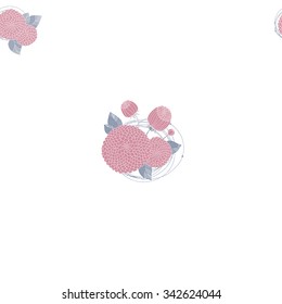 Floral Seamless Pattern. Round Hand Drawn Pink Asters on White Background.