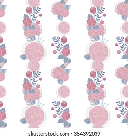 Floral Seamless Pattern. Round Hand Drawn Pink Asters on White Background.