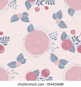 Floral Seamless Pattern. Round Hand Drawn Asters on Pink Background. 