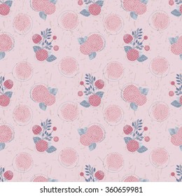 Floral Seamless Pattern. Round Hand Drawn Asters on Pink Background. Wrapping or Digital Paper.