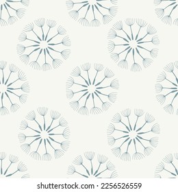 Patrón floral sin soldadura con bola de tiro de diente de león redondeada sobre fondo claro. Para el textil, el papel, la decoración de envoltura de regalo. Vector aislado.