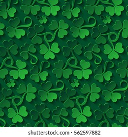 Floral seamless pattern. Saint Patrick's day background with shamrock. Abstract carpet of grass. Ireland symbol of lucky ornament. Design with clover leaves for decor card, web site, wrapping, textile