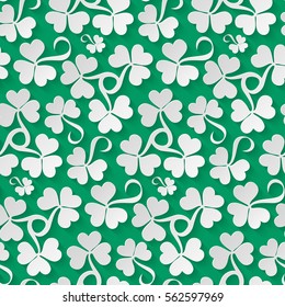 Floral seamless pattern. Saint Patrick's day background with shamrock. Abstract carpet of grass. Ireland symbol of lucky ornament. Design with clover leaves for decor card, web site, wrapping, textile