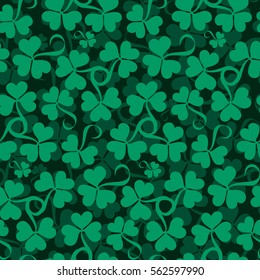 Floral seamless pattern. Saint Patrick's day background with shamrock. Abstract carpet of grass. Ireland symbol of lucky ornament. Design with clover leaves for decor card, web site, wrapping, textile