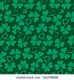 Floral seamless pattern. Saint Patrick's day background with shamrock. Abstract carpet of grass. Ireland symbol of lucky ornament. Design with clover leaves for decor card, web site, wrapping, textile