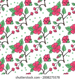 Blumennahtloses Muster mit Sakurenblüte. Vektorromantische Illustration. Design-Element für Gewebe, Tapeten oder Verpackungspapier.