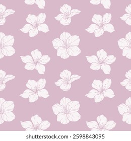 Floral seamless pattern with Sakura. Cherry Blossom background. Eco background. Cherry Blossom and greenery hand drawn line art design. Elegant seamless background minimalist style