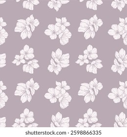 Floral seamless pattern with Sakura. Cherry Blossom background. Eco background. Cherry Blossom and greenery hand drawn line art design. Elegant seamless background minimalist style