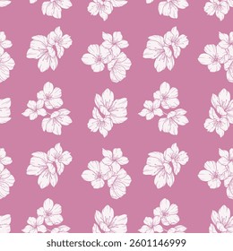 Floral seamless pattern with Sakura. Cherry Blossom background. Eco background. Cherry Blossom and greenery hand drawn line art design. Elegant seamless background minimalist style