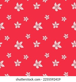 floral seamless pattern with sakura flowers on vivid pink background
