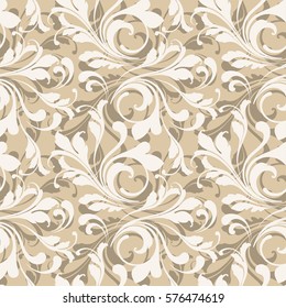 Floral seamless pattern. Sample tile for fabric and paper. Fashionable design for textiles, papers and Wallpapers. Beige color. 