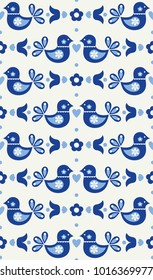 Floral seamless pattern in scandinavian style with bird. Vector Illustration.
