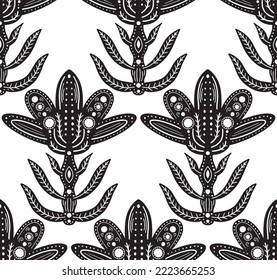 Patrón floral sin fisuras al estilo escandinavo. La decoración es de diseño de linódromo. Ilustración moderna en blanco y negro