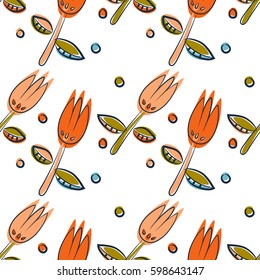 Floral seamless pattern as Scandinavian textile design. Field of tulips