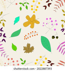 Floral seamless pattern with seasonal foliage on pastel background vector design