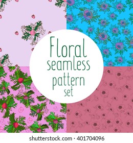 Floral seamless pattern set with anemones. For wallpaper, background, fabric .