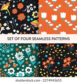 Floral seamless pattern set with daisy flowers.