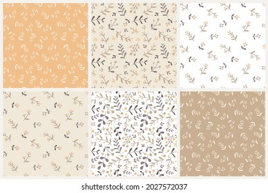 Floral seamless pattern set. Floristic elements in a pastel palette. Design for fabric, textile, wrapping paper, etc.