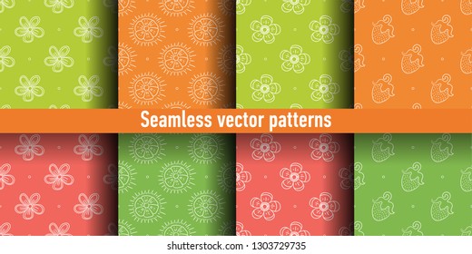 Floral seamless pattern set. Flowers. Color vector background. Summer and spring print