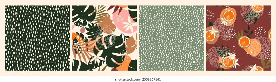 Floral Seamless Pattern Set. Flowers Modern Background for Fashion Design, Wallpapers, Prints, Textile. Flowers Print. Trendy Floral Design. Hand Drawn Botanical Pattern. Vector EPS 10	