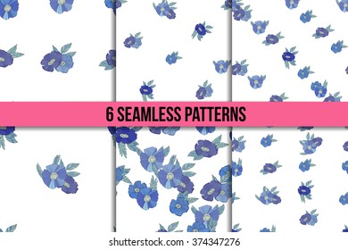 Floral Seamless Pattern Set. Flowers on White Background. 