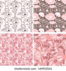 Floral seamless Pattern set Four pink flower backgrounds.