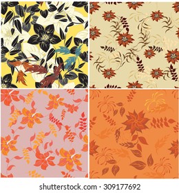Floral Seamless Pattern Set  - Illustration Flower, Single Flower, Floral Pattern, Pattern, Backgrounds 