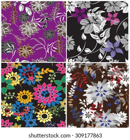 Floral Seamless Pattern Set  - Illustration Flower, Single Flower, Floral Pattern, Pattern, Backgrounds 