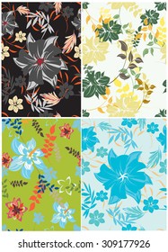 Floral Seamless Pattern Set  - Illustration Flower, Single Flower, Floral Pattern, Pattern, Backgrounds 