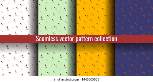 Floral seamless pattern set. Poppy. Vector flowers. Fashion print. Design for textile or clothes. Hand drawn repeating elements. Natural background