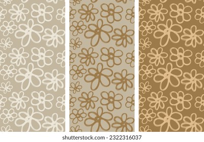 Floral seamless pattern. Set of vector patterns. Drawing in earthy colors. Minimalism.