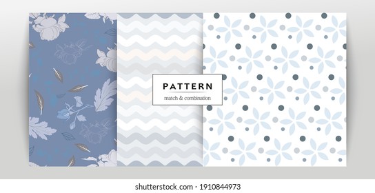 Floral seamless pattern sets. Plant texture for fabric, wrapping, wallpaper and paper. Decorative print.
