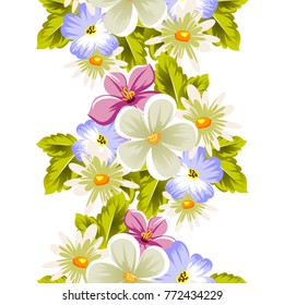 floral seamless pattern of several flowers. For design of cards, invitations, greeting for birthday, wedding, party, holiday, celebration, Valentine's day. Vector illustration.