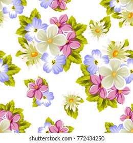 floral seamless pattern of several flowers. For design of cards, invitations, greeting for birthday, wedding, party, holiday, celebration, Valentine's day. Vector illustration.