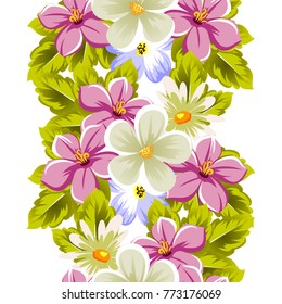 floral seamless pattern of several flowers. For design of cards, invitations, greeting for birthday, wedding, party, holiday, celebration, Valentine's day. Vector illustration.