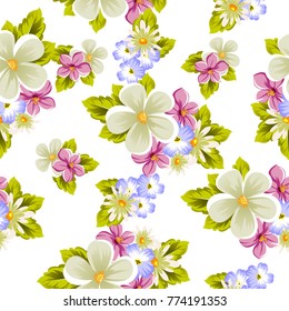 floral seamless pattern of several flowers. For design of cards, invitations, greeting for birthday, wedding, party, holiday, celebration, Valentine's day. Vector illustration.