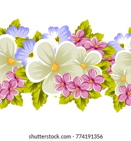 floral seamless pattern of several flowers. For design of cards, invitations, greeting for birthday, wedding, party, holiday, celebration, Valentine's day. Vector illustration.