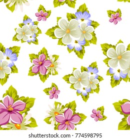 floral seamless pattern of several flowers. For design of cards, invitations, greeting for birthday, wedding, party, holiday, celebration, Valentine's day. Vector illustration.