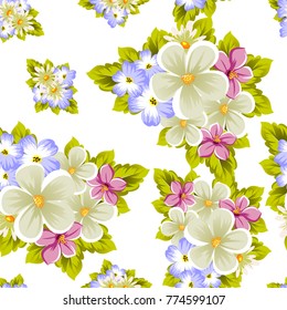floral seamless pattern of several flowers. For design of cards, invitations, greeting for birthday, wedding, party, holiday, celebration, Valentine's day. Vector illustration.
