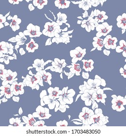 Motivo floral sin fisuras con una silueta de flores de Apple. Diseño vectorial para tela y papel tapiz.