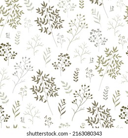 Floral seamless pattern. Silhouette of branches with leaves on a white background. Eps10 vector illustration. 