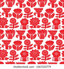 Floral seamless pattern. Silhouettes of abstract flowers and leaves.Vector illustration in minimalistic flat style. Background for spring and summer seasonal designs