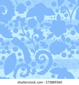 Floral seamless pattern silhouettes abstract floral indian elements vector. Swatch is in the panel. Elements hidden under mask, not cut off.