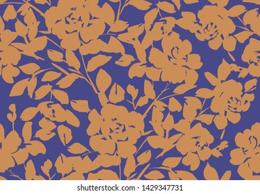 Floral seamless pattern. Silhouettes made of roses and petals. Decorative botanical background with flat large flowers for wallpaper, textiles, fabric, clothes, jacket, souvenirs, wrapper or surface. 