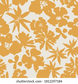 Floral seamless pattern. Silhouettes made of wild and meadow flowers and petals. Botanical painting for textiles, fabrics, clothes, jacket, souvenirs, wrapper or surface. 