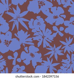 Floral seamless pattern. Silhouettes made of wild and meadow flowers and petals. Botanical painting for textiles, fabrics, clothes, jacket, souvenirs, wrapper or surface. 